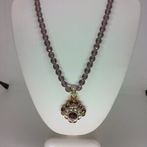 TRIFARI 1998 Purple Aura Borealis gold faceted glass beaded necklace.